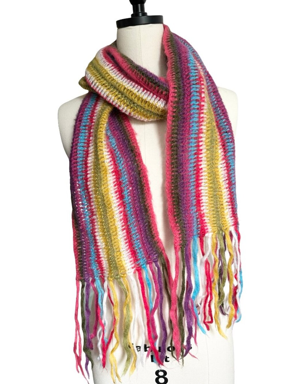 Vintage Gap Multi Color Striped Rainbow Wool Blend Scarf Holiday Y2K 90s Skinny